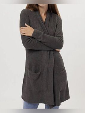Barefoot Dreams Collar Longline Cardigan - Dark Gray